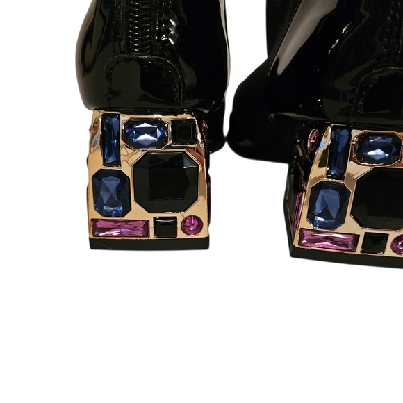 Black Rhinestone Gem Heel Ankle Boots Sz 38 (7.5 US) Party Prom Glam Whimsigoth‎ - Picture 6 of 9